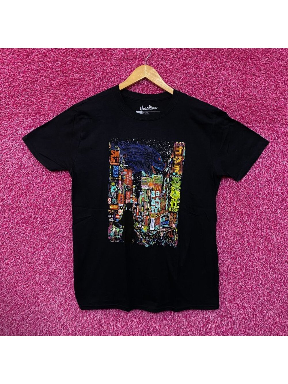 Kaiju City Downtown Neon Lights Gojira Threadless Tee L